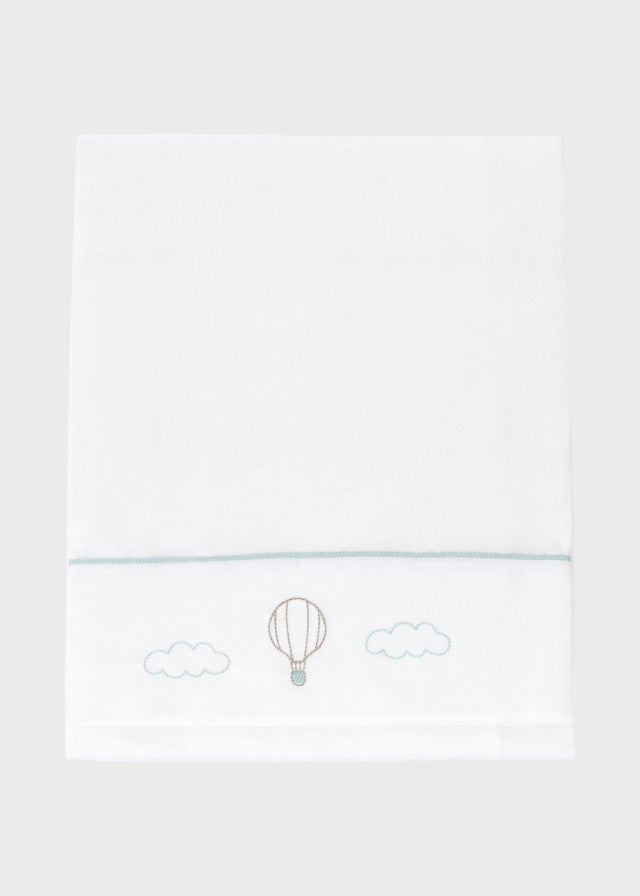 Set lenzuolino 3 pezzi neonato cotone vaniglia verde salvia ricamo mongolfiera orsetto teddy 106x80cm Made Italy MARLÙ EK50