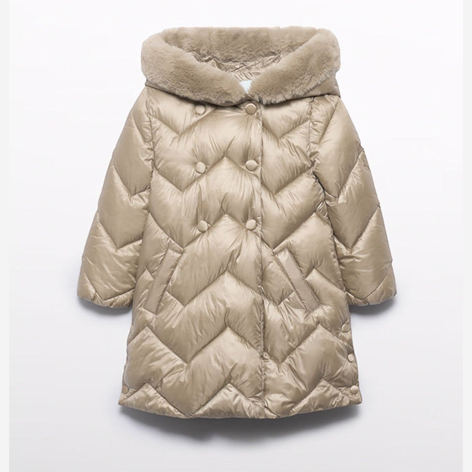 Giaccone lungo trapuntato Bimba Beige 5847/11 -  NANU' BABY