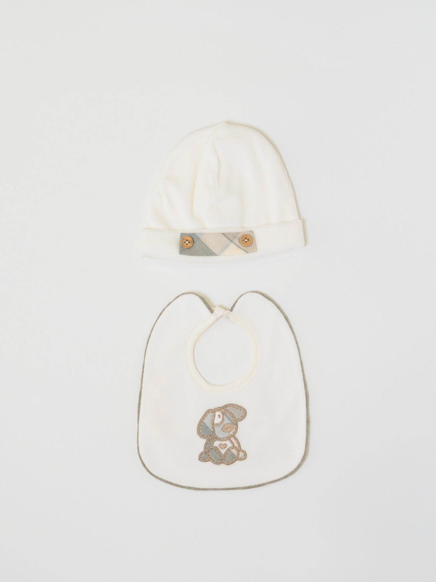 Cuffia e Bavetta Neonato Bianco LR1112 -  NANU' BABY