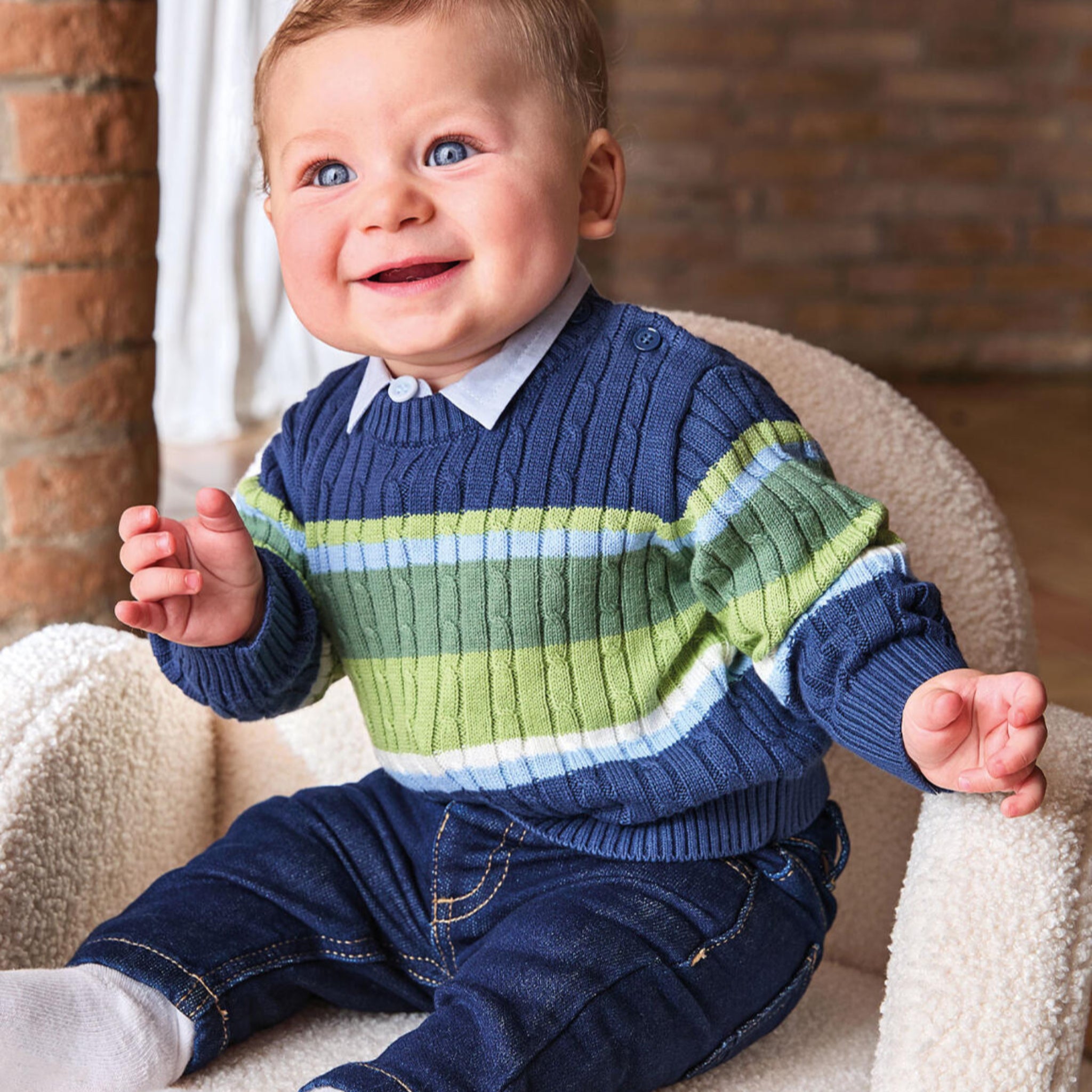 Baby Boy's Cotton and Wool Knit Sweater, Blue, 3F655/3656