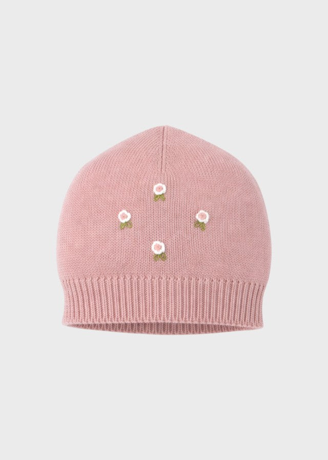 TERESA Pink Embroidered Flower Baby Hat