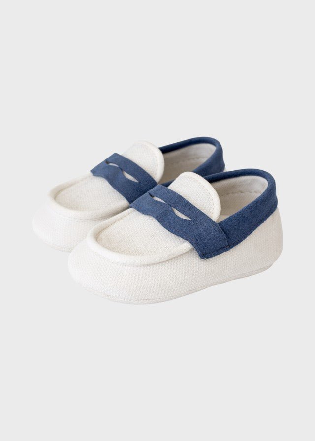 Mocassino Tessuto Bicolore Azzurro SM3992/T0885/A corredino e abbigliamento neonato | NANU' BABY
