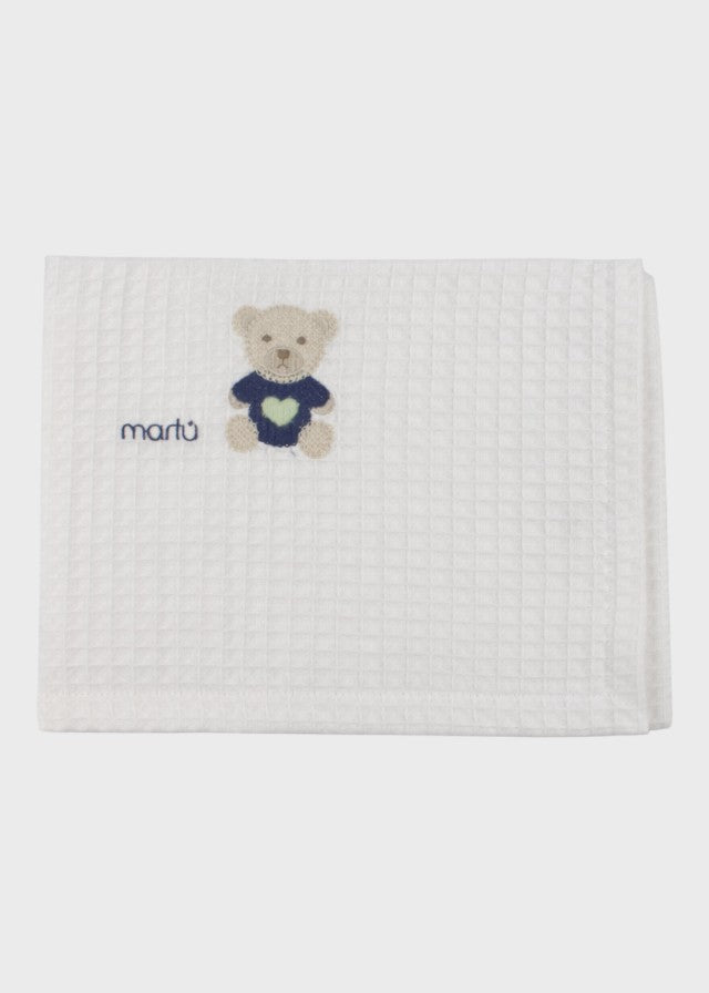 Mussolina Teddy Ricamato Blu EK60QU corredino e abbigliamento neonato | NANU' BABY