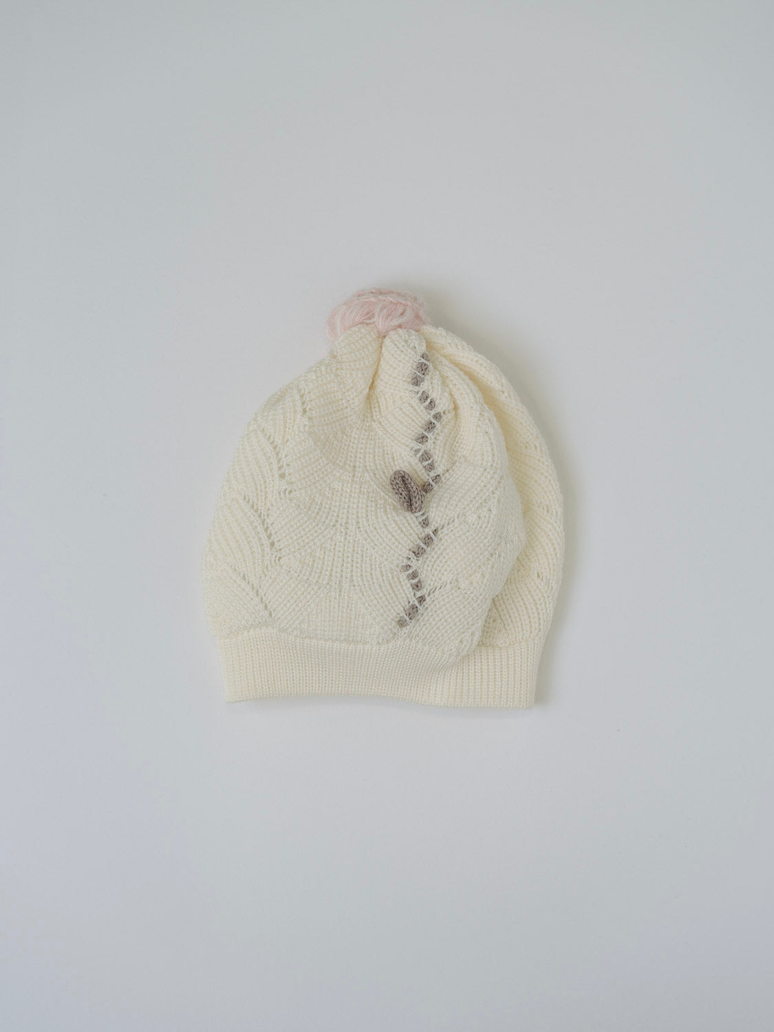 Cappellino neonato lana traforata con fiore rosa Neonata VANIGLIA IN2571