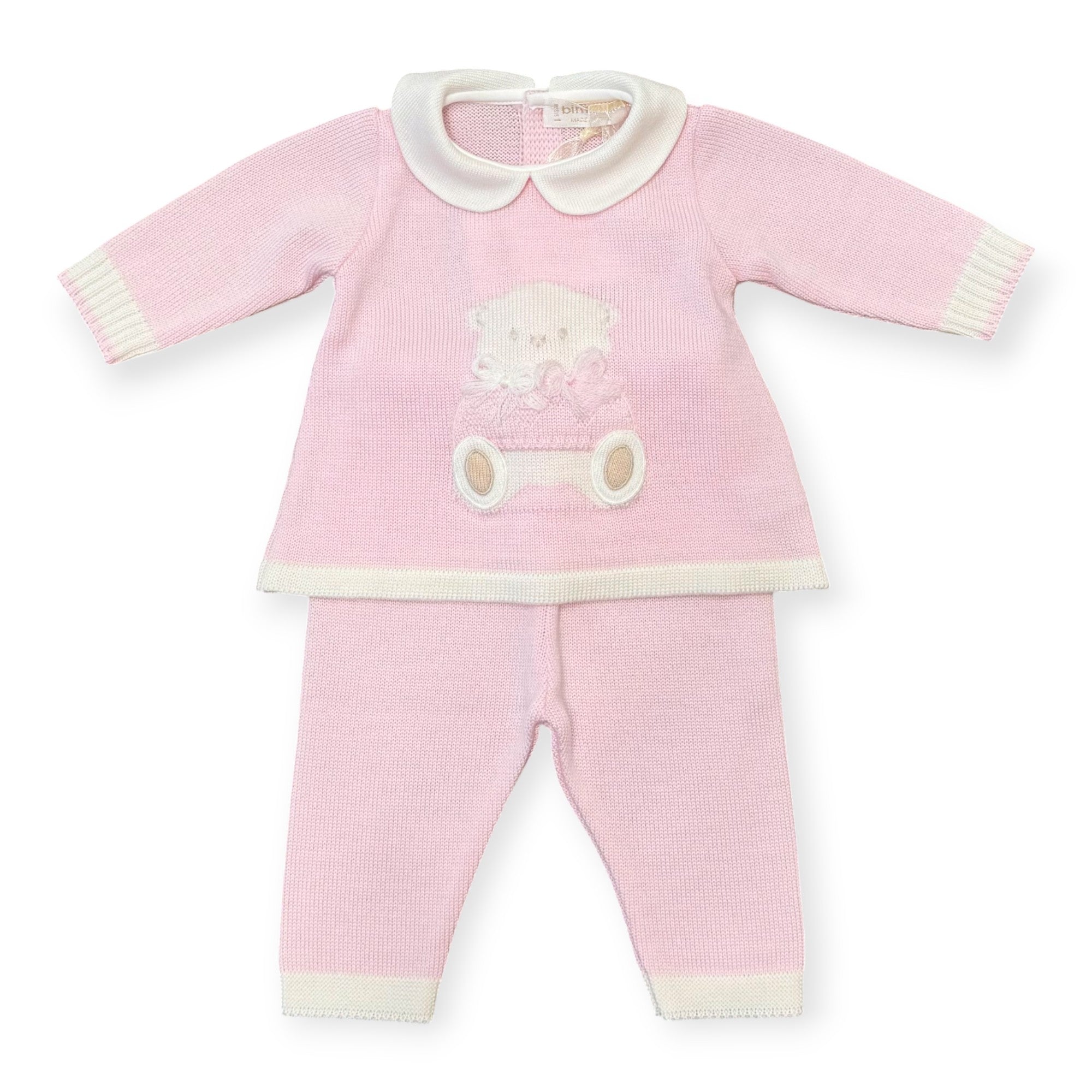 Newborn Baby Girl's Outfit, Pure Pink Wool, Teddy 7775