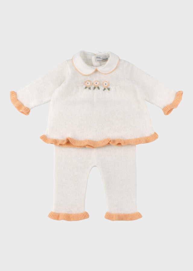 Completo nascita neonata cotone avorio miele verde fiorellini ricamati a mano Made Italy PICCOLA GIUGGIOLA