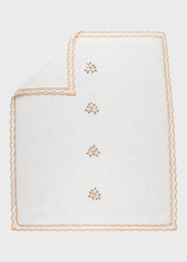 Coperta neonata cotone avorio volant fiorellini ricamati a mano 70x90cm Made Italy PICCOLA GIUGGIOLA PROVENZA