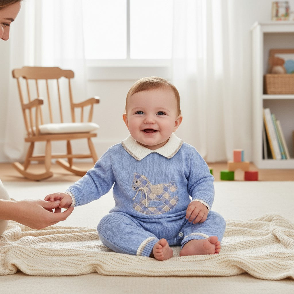 Little Horse 7820 Baby Boy's Mixed Wool Outfit, Light Blue