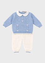 Completo nascita neonato cotone cielo fiocchi ricamati punto vapore nodo d'amore Made Italy PICCOLA GIUGGIOLA ROBERTO