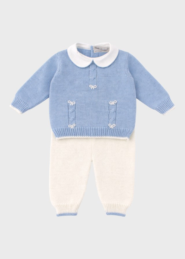 Completo nascita neonato cotone cielo fiocchi ricamati punto vapore nodo d'amore Made Italy PICCOLA GIUGGIOLA ROBERTO