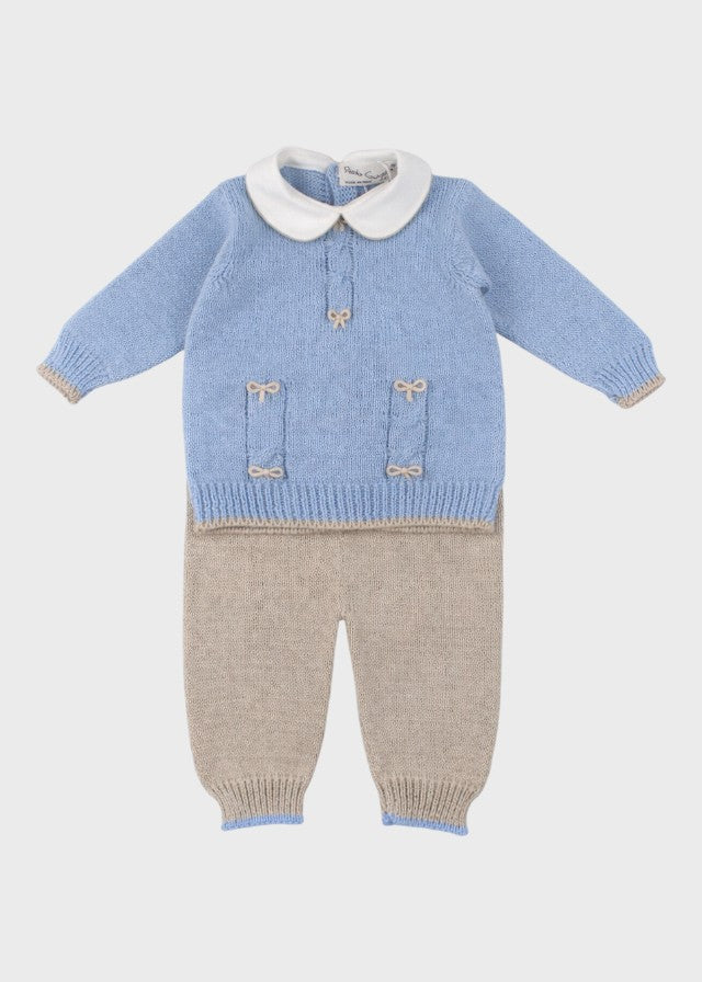 Completo nascita neonato cotone azzurro fiocchi ricamati punto vapore nodo d'amore Made Italy PICCOLA GIUGGIOLA ROBERTO