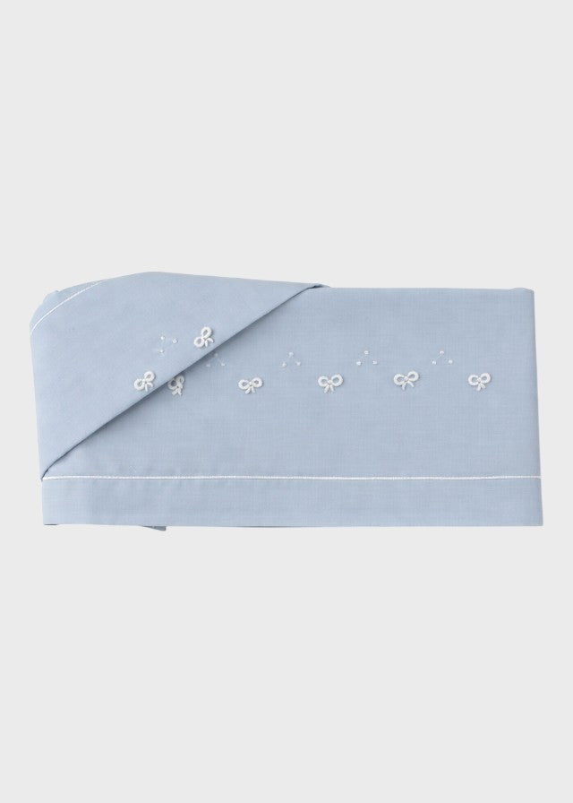 Lenzuolino culla cotone batista cielo fiocchi ricamati punto vapore nodo d'amore 106x80cm Made Italy PICCOLA GIUGGIOLA ROBERTO