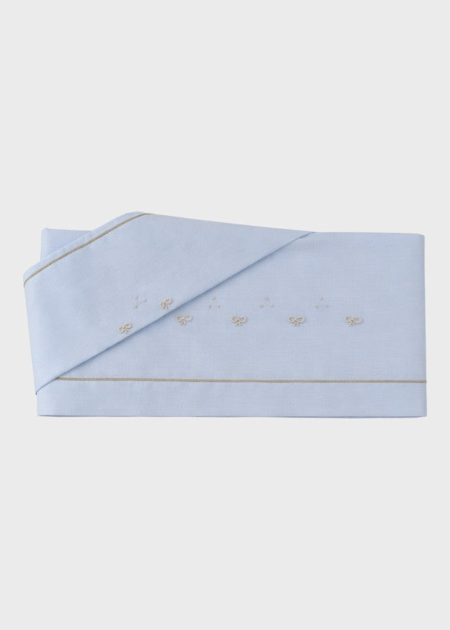 Lenzuolino culla cotone batista azzurro fiocchi ricamati punto vapore nodo d'amore 106x80cm Made Italy PICCOLA GIUGGIOLA ROBERTO