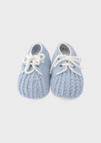 Babbucce neonato cotone cielo fiocchi ricamati punto vapore nodo d'amore Made Italy PICCOLA GIUGGIOLA ROBERTO