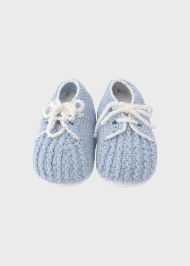 Babbucce neonato cotone cielo fiocchi ricamati punto vapore nodo d'amore Made Italy PICCOLA GIUGGIOLA ROBERTO