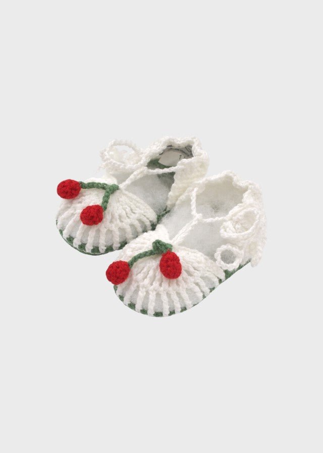 Scarpette Ciliegine Cotone Avorio CHERRY/SN corredino e abbigliamento neonato | NANU' BABY