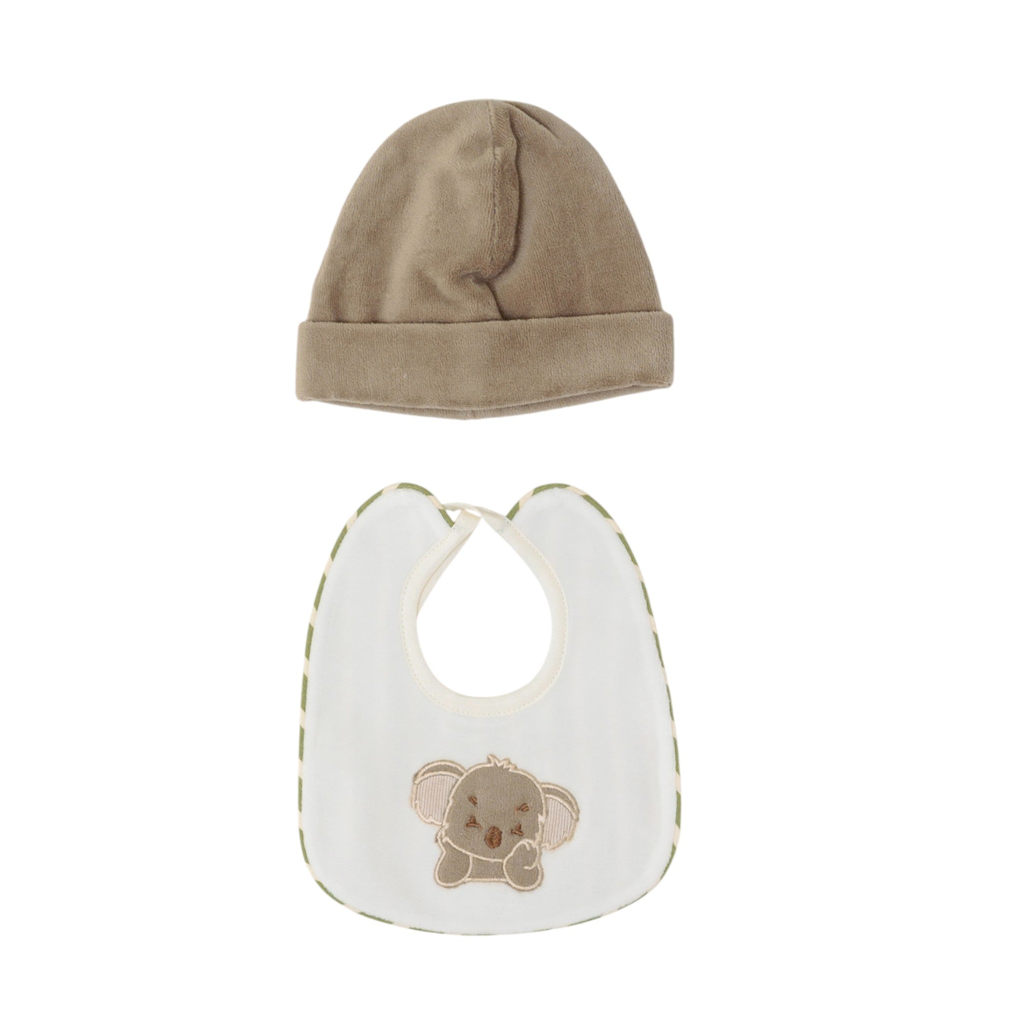 Baby Hat and Bib Set, Green Chenille, SARTORIA DEI PICCOLI (code LR1113)