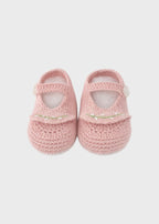 Babbucce neonata cotone rosa fiorellini ricamati punto smok Made Italy PICCOLA GIUGGIOLA SOFIA