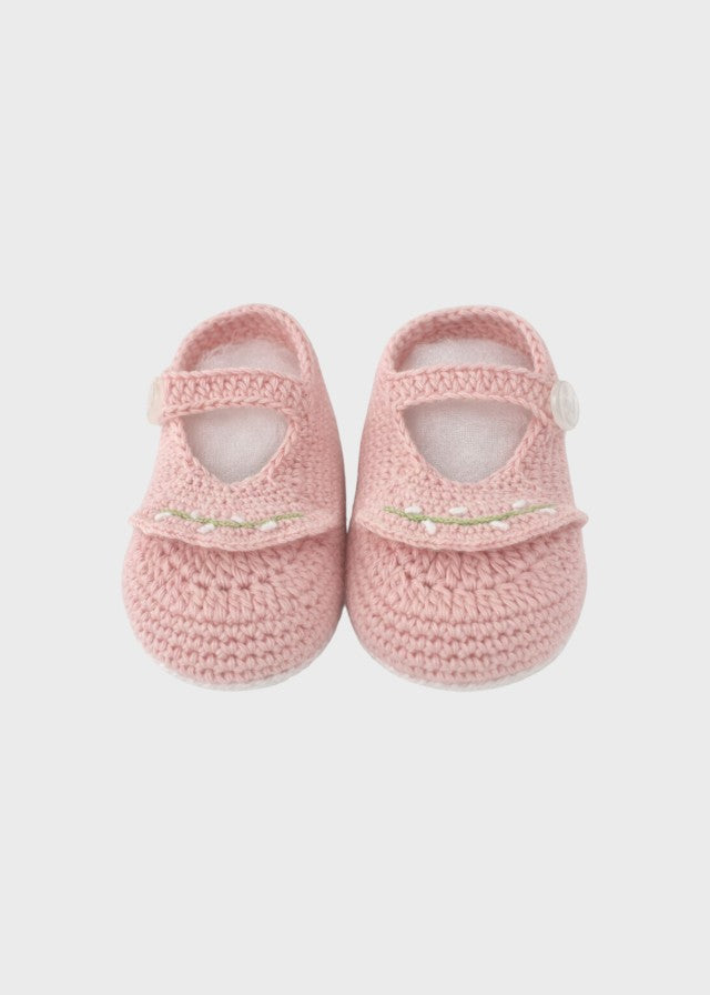 Babbucce neonata cotone rosa fiorellini ricamati punto smok Made Italy PICCOLA GIUGGIOLA SOFIA