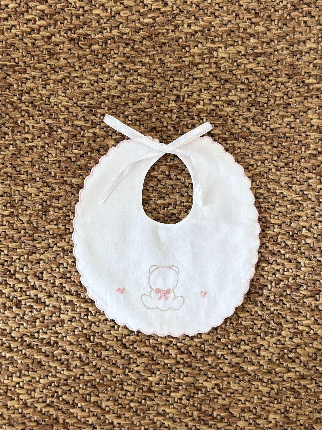 Hand embroidered bib for newborn PINK