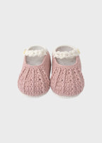 Babbucce neonata cotone rosa cipria fiorellini ricamati a mano Made Italy PICCOLA GIUGGIOLA TERESA