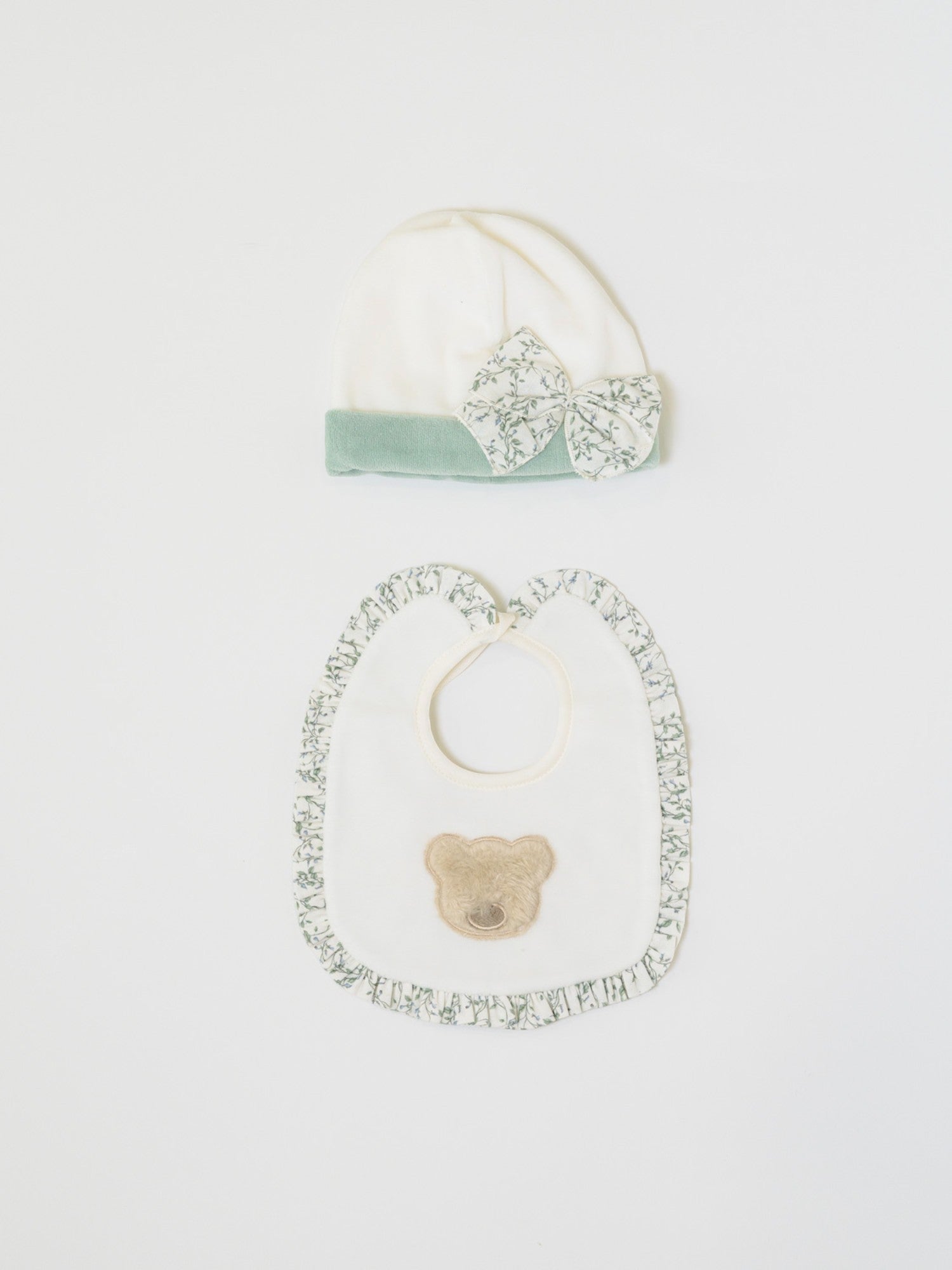Cuffia e Bavetta Neonata Verde LR1102 -  NANU' BABY