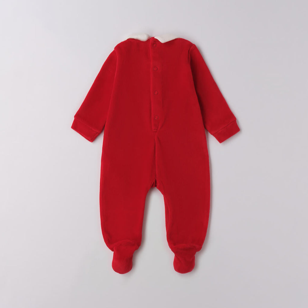Roter Chenille-Weihnachts-Baby-Strampler mit Füßen 3F643/2253