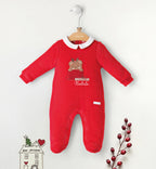 Roter Chenille-Weihnachts-Baby-Strampler mit Füßen 3F643/2253