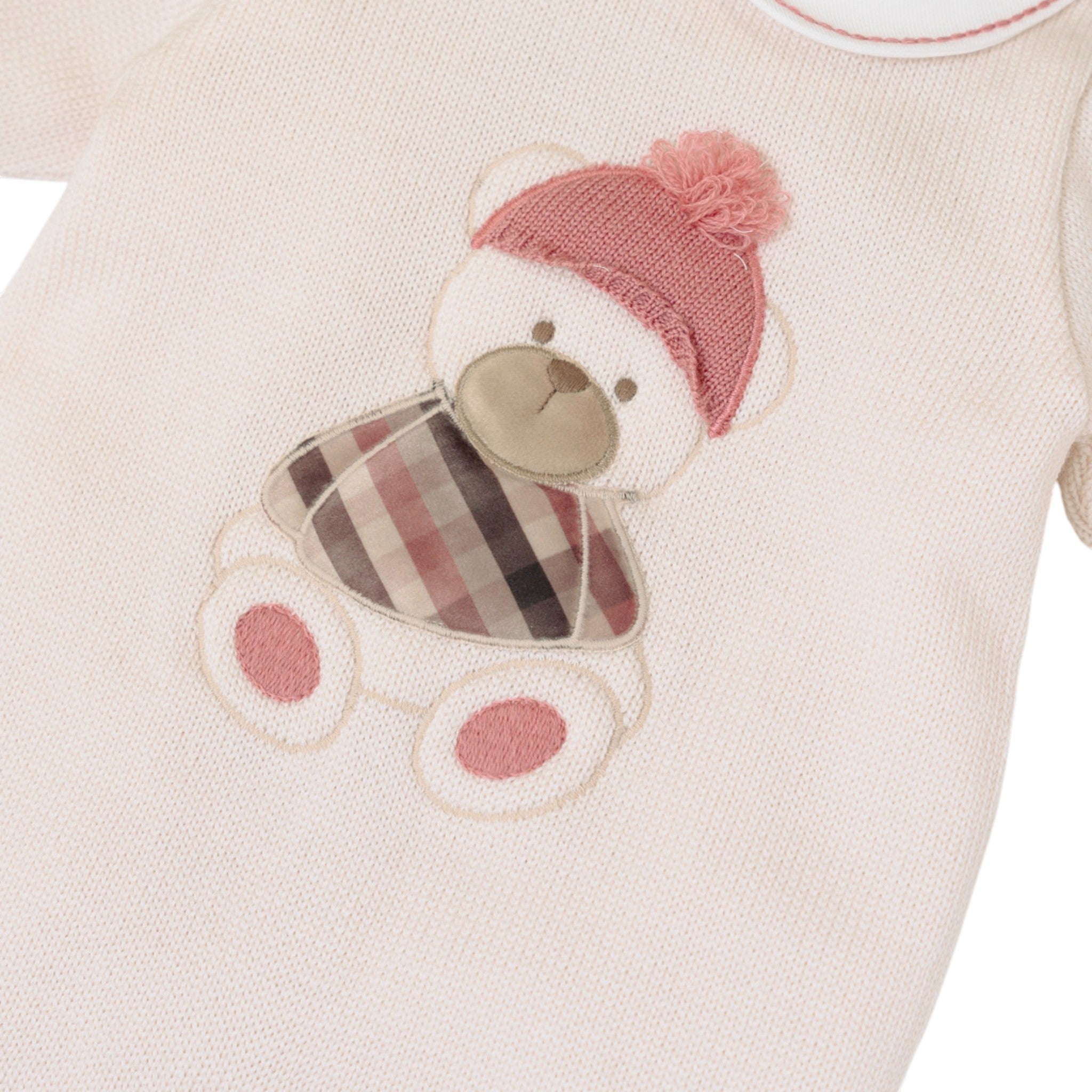 Tutina Neonata Lana Vergine 100% Natural Rosa Orsetto Berretto IN7110/R corredino e abbigliamento neonato | NANU' BABY