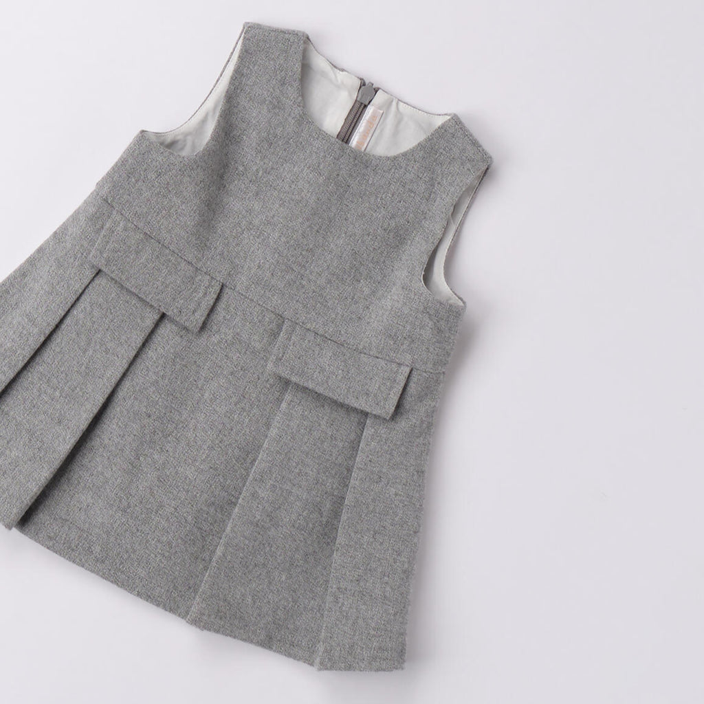 Sleeveless Twill Dress for Baby Girl, Grey, 3F728/8879
