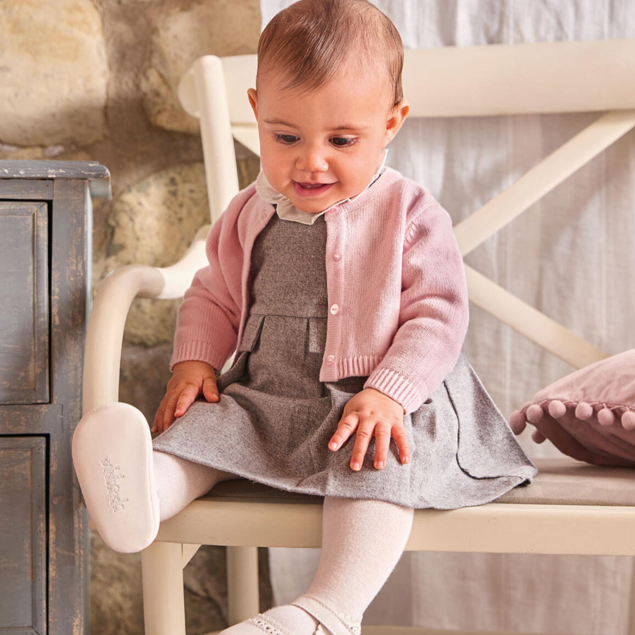 Sleeveless Twill Dress for Baby Girl, Grey, 3F728/8879