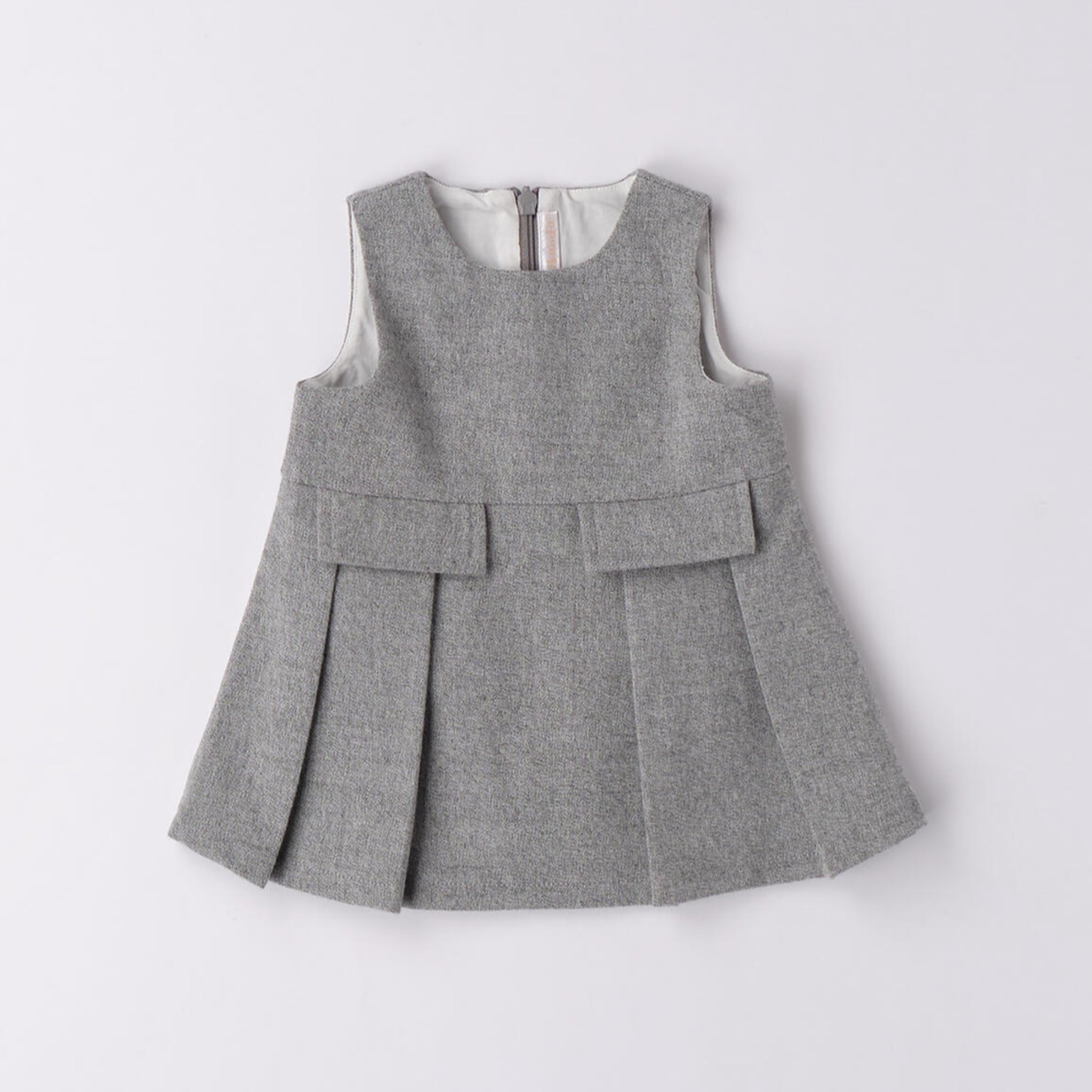 Sleeveless Twill Dress for Baby Girl, Grey, 3F728/8879