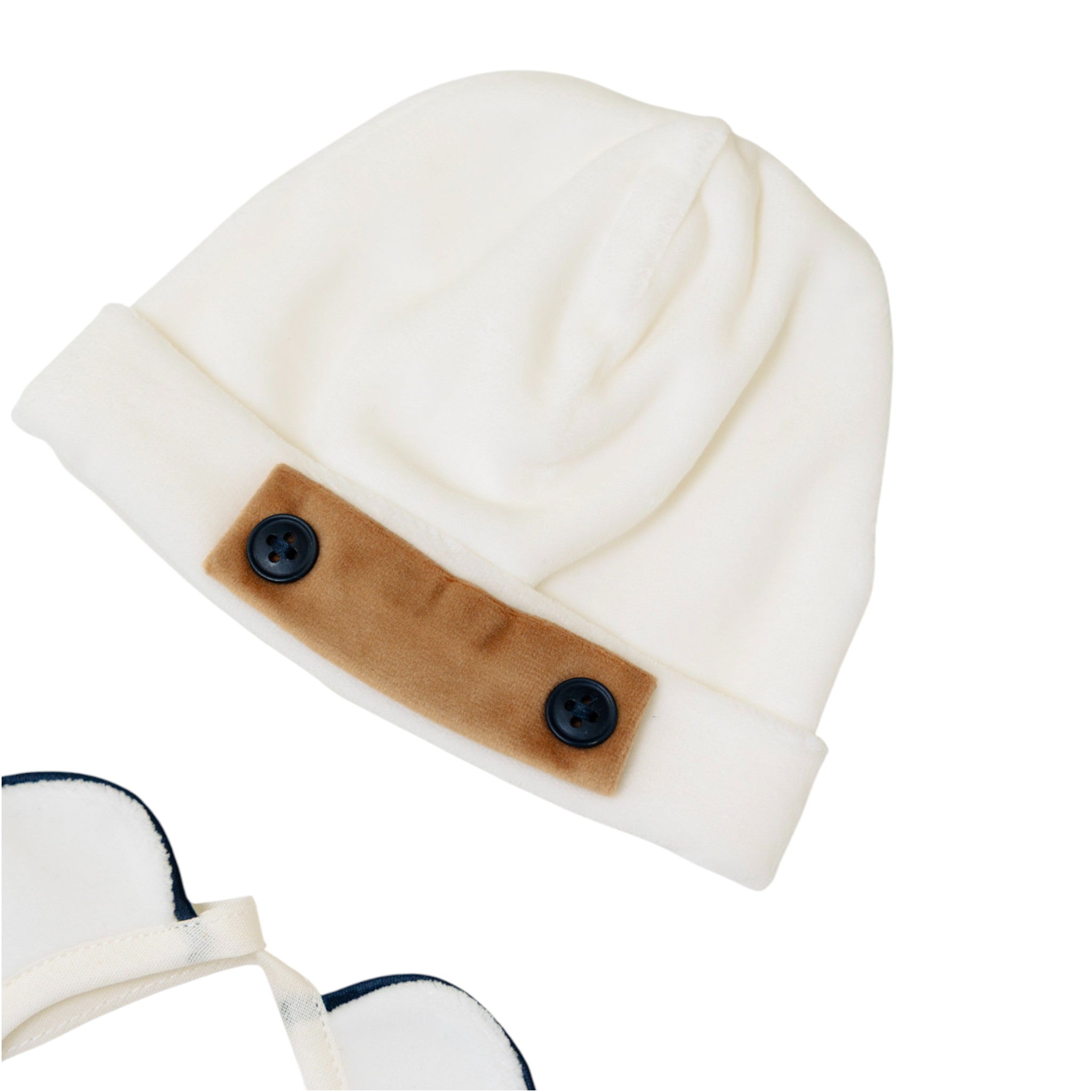 Baby Hat and Bib Set, Cream Chenille, SARTORIA DEI PICCOLI (code LR1111)