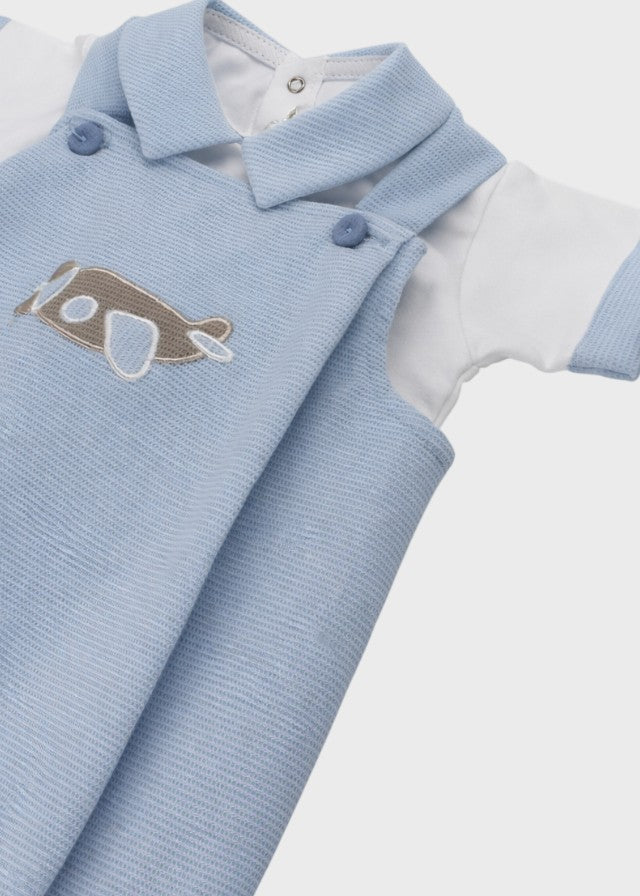 Salopette Corta Cotone Ricamo Aereoplanino LPB1204