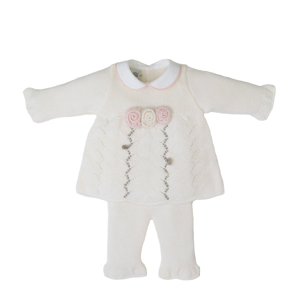 Completo in lana vaniglia con ricami floreali Neonata VANIGLIA IN2519 -  NANU' BABY