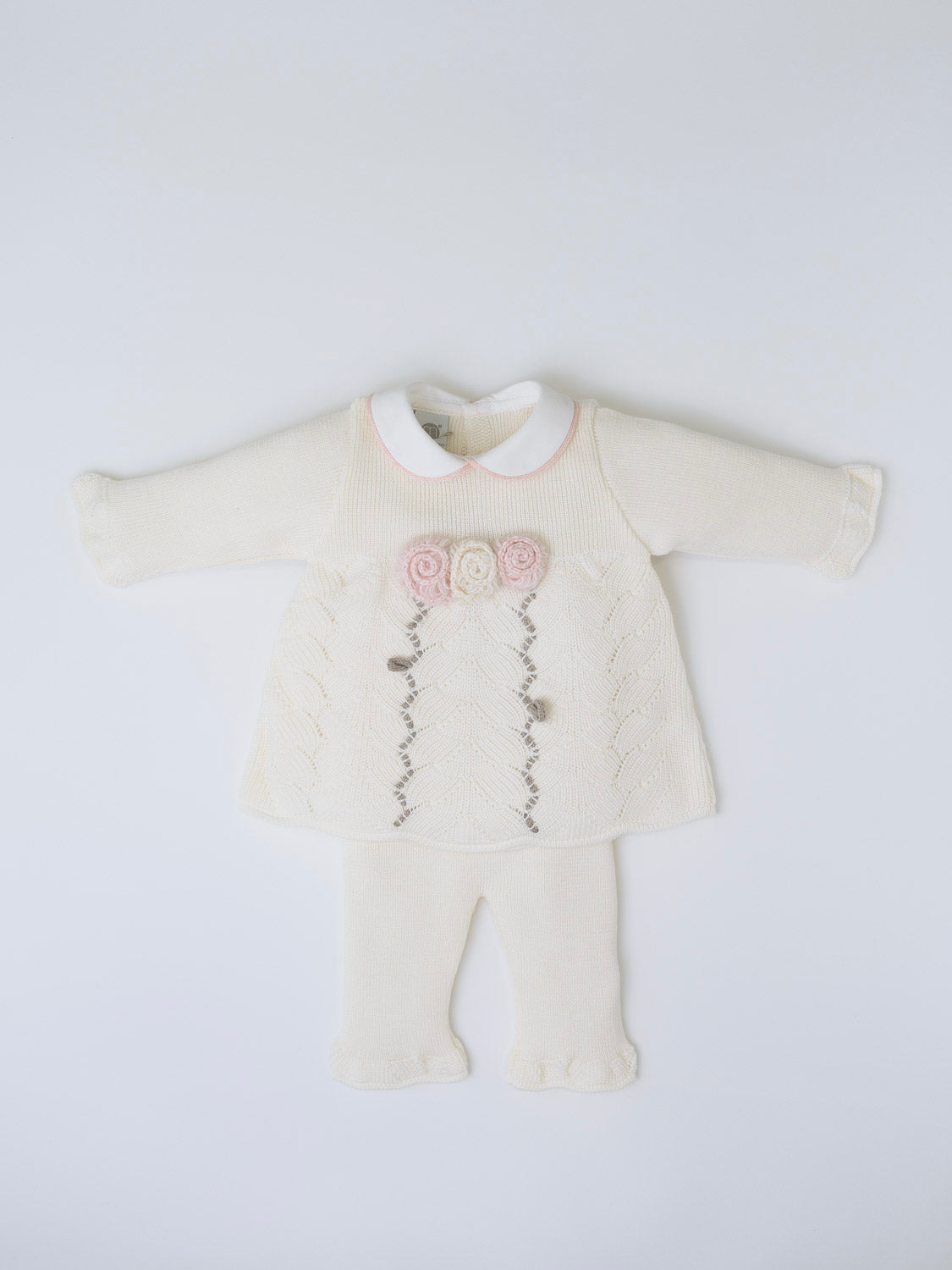 Completo in lana vaniglia con ricami floreali Neonata VANIGLIA IN2519 -  NANU' BABY